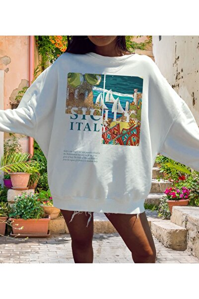 Jose Clothing سويت شيرت مطبوع بأكمام طويلة وقصة كبيرة الحجم