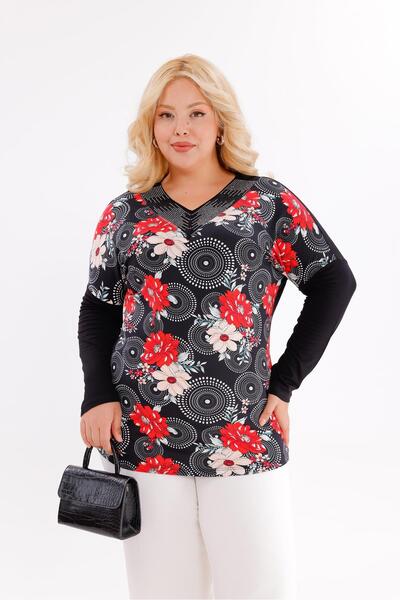 Siyezen Μπλούζα με λαιμόκοψη V και λαμπερά μανίκια νυχτερίδας