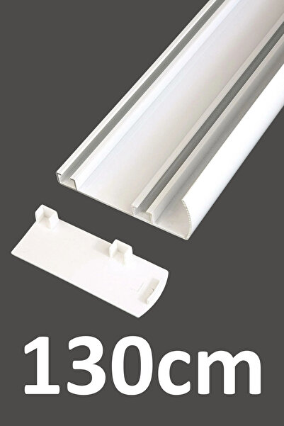 İzen Plastik Kapaklı Alınlıklı 130cm Beyaz İki Kanallı Alüminyum Perde Rayı (...