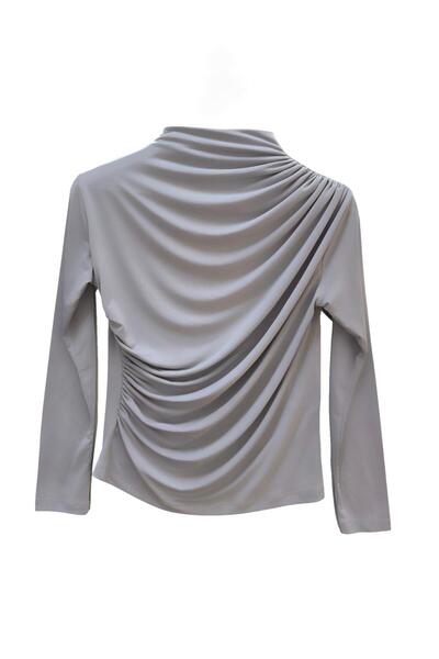 peri tower Kadın Gri Büzgü Detaylı Dik Yaka Sandy Bluz