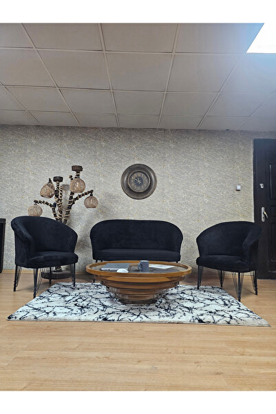 ZAFİR TEDDY Takım Siyah Boyalı Telli Ayak Çay Seti Koltuk - Berjer , Balkon, ...