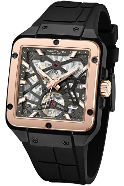 Kenneth Cole New York Gotham Men's 41.5mm Automatic Watch with Gunmetal Dial & Black Silicone Strap