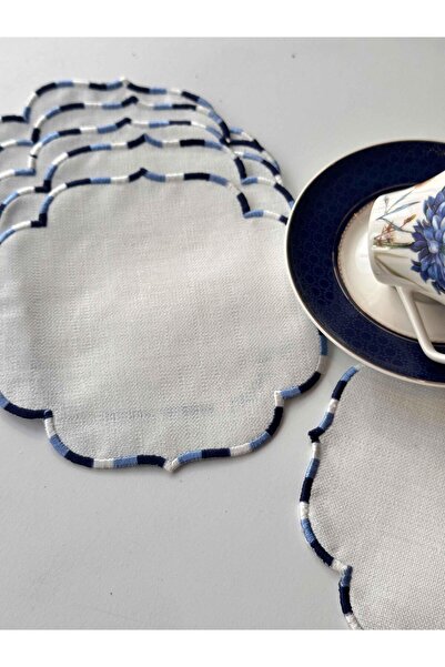 ROSSEV Set de 6 șervețele de cocktail Mila sculptate în albastru