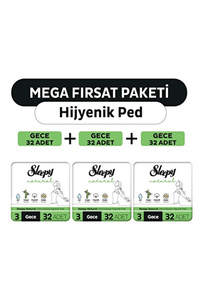 Sleepy Natural Ultra Hassas Hijyenik Ped Mega Fırsat Paketi Gece 96 Adet