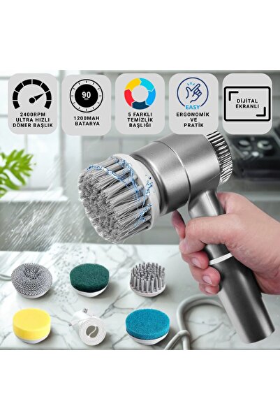 Polham 2400RPM Hızlı Dijital Ekranlı 1200Mah Şarjlı 5 Başlıklı Çok Amaçlı Tem...