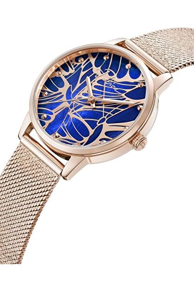 Police Camii Watch For Women Blue Mother Of Pearl Dial And Rose Gold Plated Mesh Bracelet