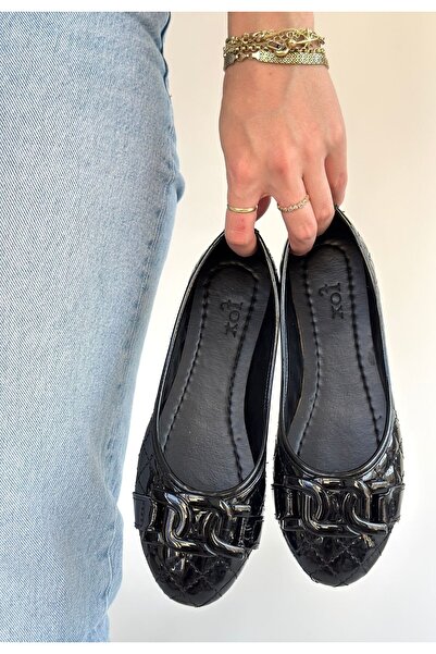 pabucmarketi Black Patent Leather Women's Ballerinas