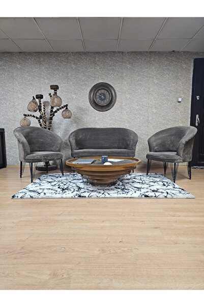 ZAFİR TEDDY Takım Siyah Boyalı Telli Ayak Çay Seti Koltuk - Berjer , Balkon, ...