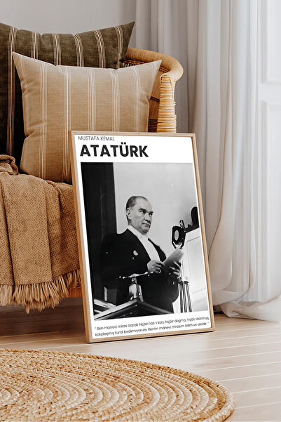 Dekorsiahome One Piece Wooden Framed Ataturk Painting Tk1605
