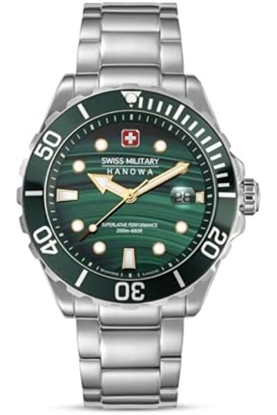 SWISS MILITARY HANOWA ساعة Offshore Diver Green Water للرجال بقياس 44 مم مع س...