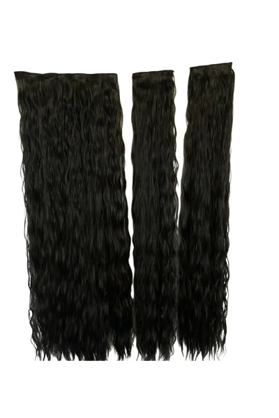 AKOLİFE Black Afro Wavy Half Moon + 2 Side Snap Hairpiece Set - Heat Resistant Real Hair Texture