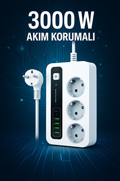 Brawi PRO P10 3X Priz 3000W Akım Korumalı 4X Usb 2X Type-c Girişli Çoklu Priz
