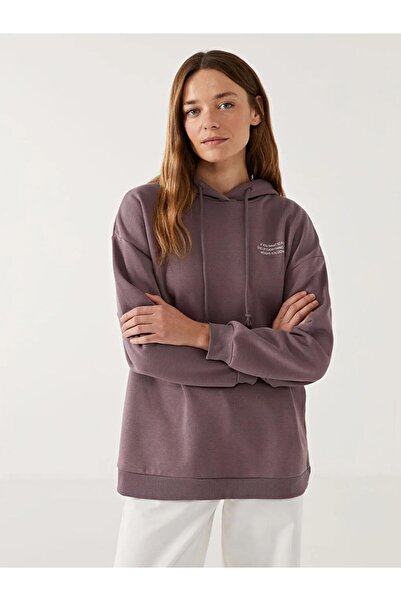 LC Waikiki LCW Modest Kapüşonlu Baskılı Oversize Kadın Sweatshirt Tunik