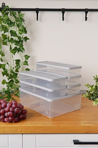 EVLE Deep Freezer Storage Container Set of 6 (5 Lt + 5 X 1 Lt), Gray