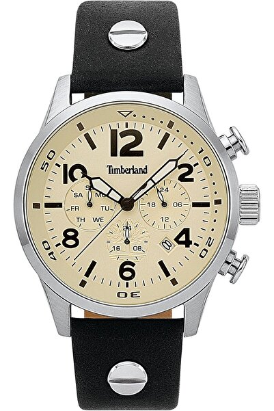 Timberland ساعة كوارتز متعددة الموانئ للرجال مع حزام جلدي TBL.15376JS/07، أسود