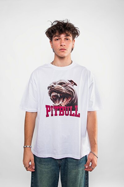 Sekizbiraltı Pitbull Printed Oversize Unisex White Tshirt
