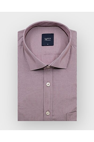 KAMER قميص رجالي بقصة عادية وأكمام طويلة وياقة كلاسيكية مخططة بلون وردي باهت 3529R