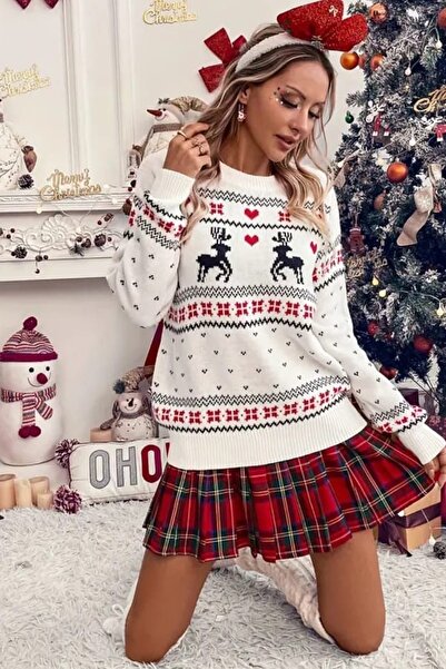 Genel Markalar Yılbaşı Temalı Desenli Triko Kazak