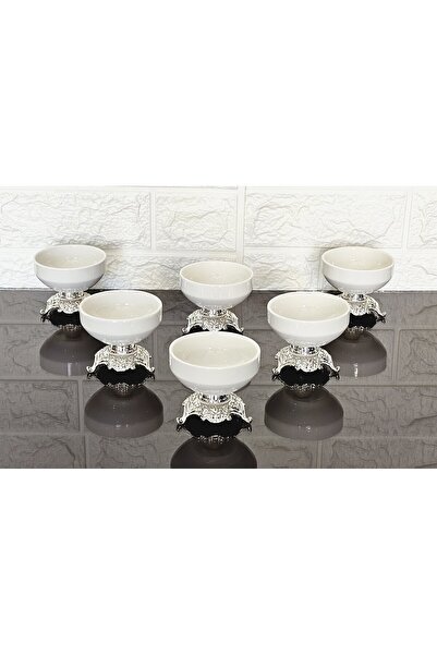 atabey home Porcelain Large Turkey Dish 8 cm Set of 6 Silver 3-Legged Sauce Bowl & Turkey Dish