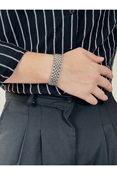 Arvens سوار فضي سميك للرجال من الفولاذ المقاوم للصدأ، مقاوم للتشوه، مناسب للجنسين، لا يتلاشى، عالي الجودة، قابل للدمج.