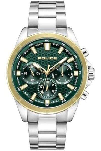 Police Motion Men's 45mm Multifunction Watch with Dark Green Dial, Honeycomb Texture & 316L Stainles