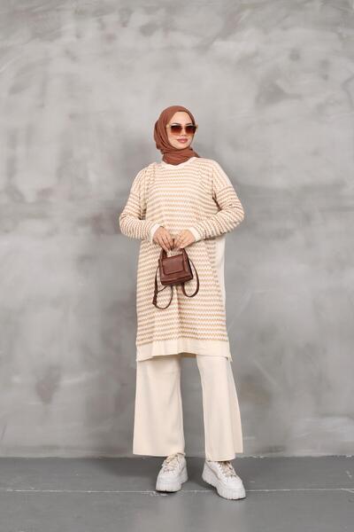 KAYA BUTİK طقم تونيك بنمط سيم مع بنطلون تريكو