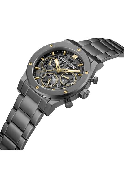 Police Knotty Men's 42mm Multi-Function Watch with Stainless Steel Bracelet, Ion-Plated Gun Dial & G