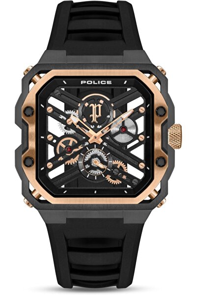 Police ساعة ديسرابتور 1 للرجال بقياس 45 مم مع قرص أسود وحزام من السيليكون