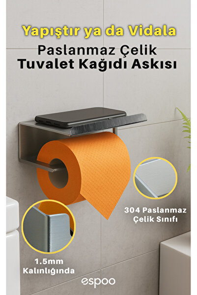 Espoo Design Telefon Raflı Paslanmaz Çelik Banyo Tuvalet Kağıtlığı Wc Kağıtlı...
