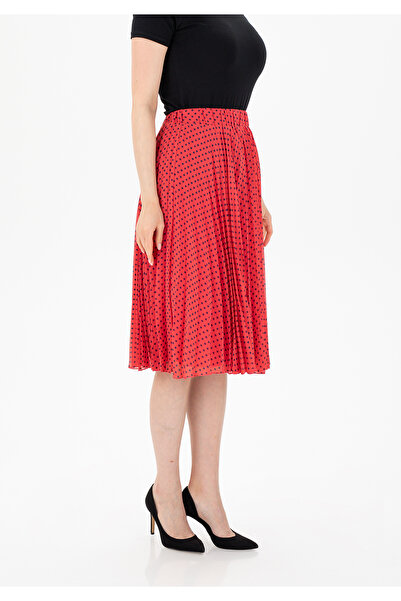 Guzella Midi Length Polka Dot Pleated Chiffon Skirt