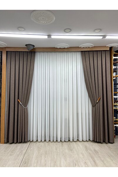 Akcan Kahve Renk Keten Osani Fon Perde