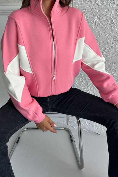 Neşeli Butik Women's Block Detailed Zippered Sweatshirt Nbg104