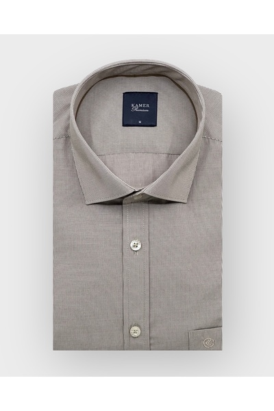 KAMER قميص رجالي بقصة عادية وأكمام طويلة وياقة كلاسيكية مخططة باللون البيج 3529E