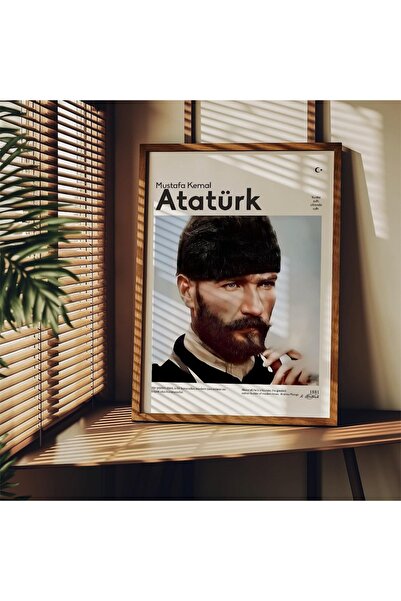 Dekorsiahome One Piece Wooden Framed Ataturk Painting Tk1589