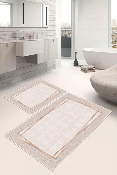 Pelura Halı Digital Printing Framed Non-Slip Base Set of 2 Bath Mats (50X60Cm-60X100Cm)