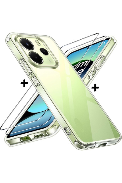 m.tk moveteck Oppo Reno 14F Kılıf Kamera Çıkıntılı Korumalı Yumuşak Şeffaf Silikon +9H Ekran Koruyucu Cam Set