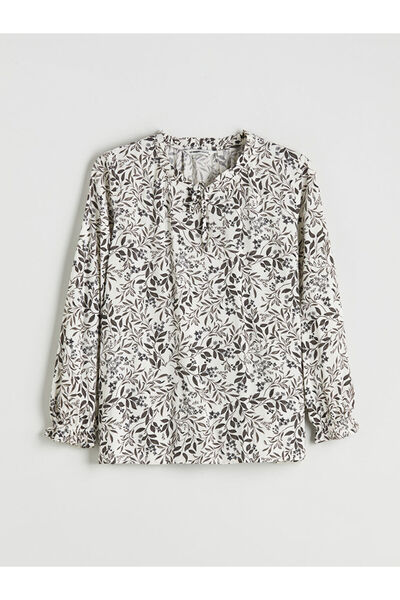 LC Waikiki Bluză cu model cu guler cu șireturi ecru