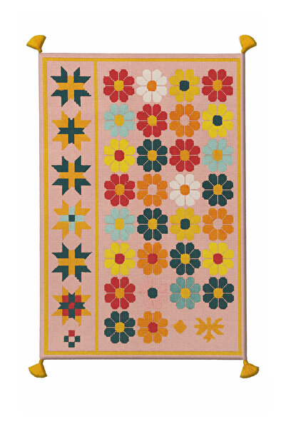 Rugs Modern Halı MOSSO Çiçekli Çok Renkli Desen Püsküllü Modern Dekoratif Kil...