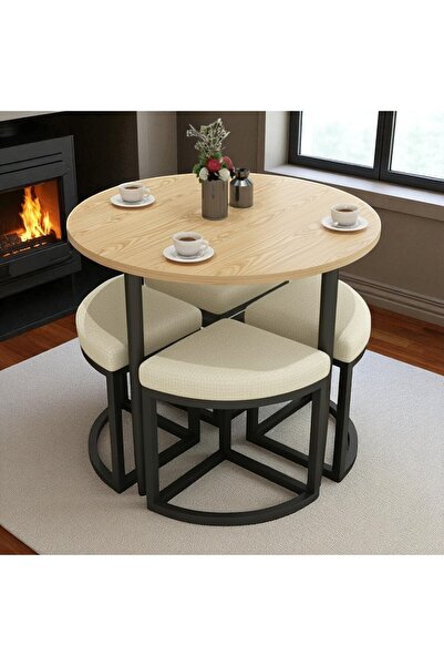 EDMONDA EV AKSESUAR ALARA YUVARLAK YEMEK MASASI TAKIMI 4 KİŞİLİK BALKON MASAS...