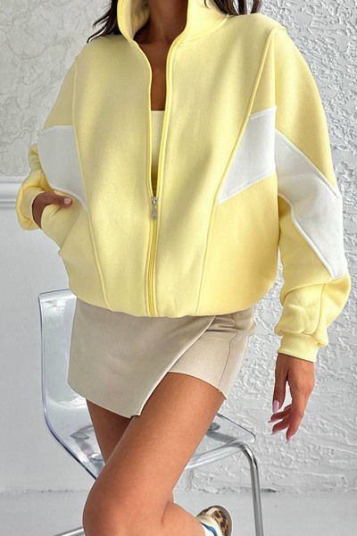 Neşeli Butik Women's Block Detailed Zippered Sweatshirt Nbg104