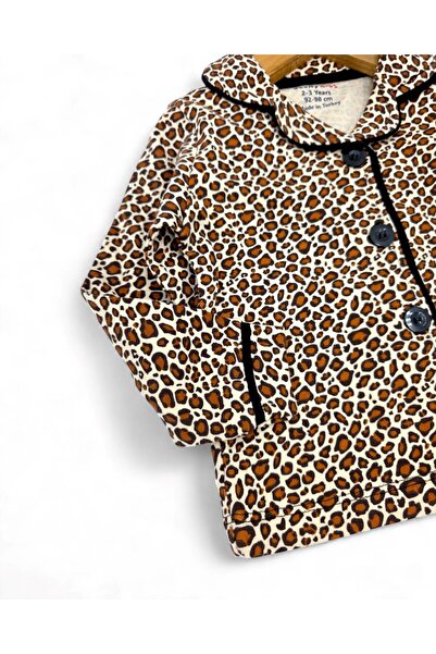 voyyo kids baby Girl's Leopard Pattern Double-Breasted Collared Buttoned Seasonal Nightgown Pajama Set L Size 6 Months to 14 Years