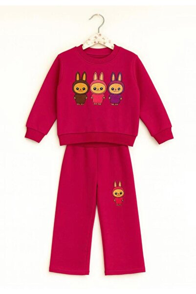 Divaa Babyy طقم بدلة رياضية للفتيات مطبوع عليه لابوبو مكون من 3 خيوط بدون شريط