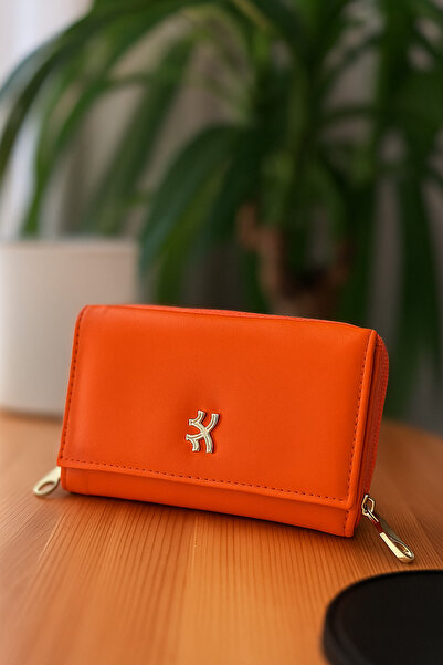 MODEL CÜZDAN  Orange Bloom Turuncu Fermuarlı Orta Boy Kadın Cüzdan Juvis Bag