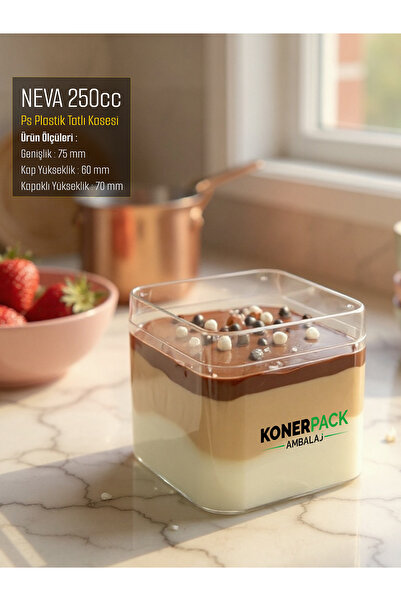 KONERPACK 48 Adet Kapaklı Şeffaf Renk Sert Plastik Magnolya Kasesi Sütlü Tatl...