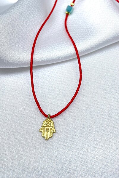 Concept HuBuTU Minimal Altın Kaplama Fatma Ana Hamsa Objeli İnce Kırmızı İp K...