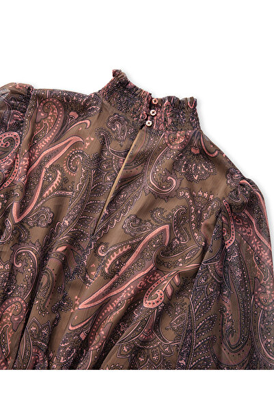 İpekyol Desenli yüksek yaka elbise