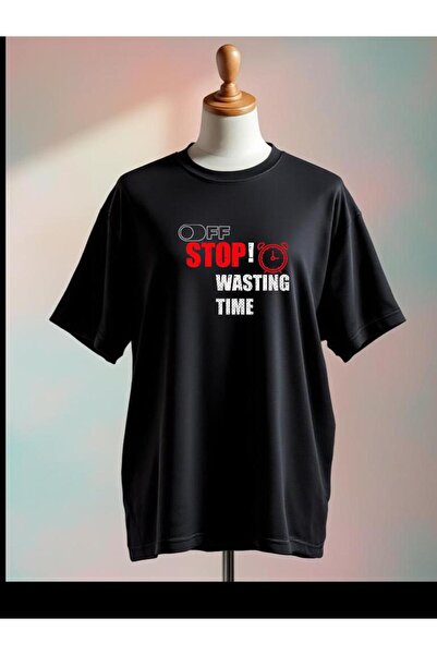 Vordevia Nu mai răcurește timpul - Tricou negru supradimensionat cu imprimeu