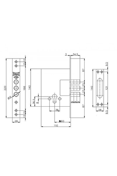 KALE Broasca suplimentara, 257, usa metalica, 3 bolturi, backset 60mm, crom