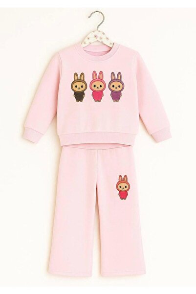 Divaa Babyy طقم بدلة رياضية للفتيات مطبوع عليه لابوبو مكون من 3 خيوط بدون شريط