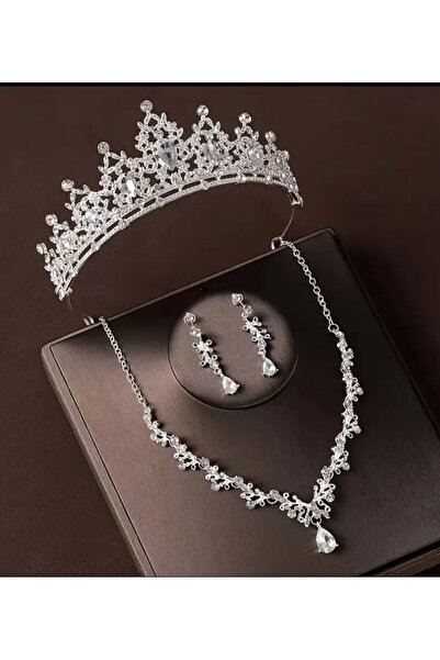 Yıldız Accessory Zirkon Gelin Tacı Kolye Küpe Taç Modern Trend Taç Seti 2